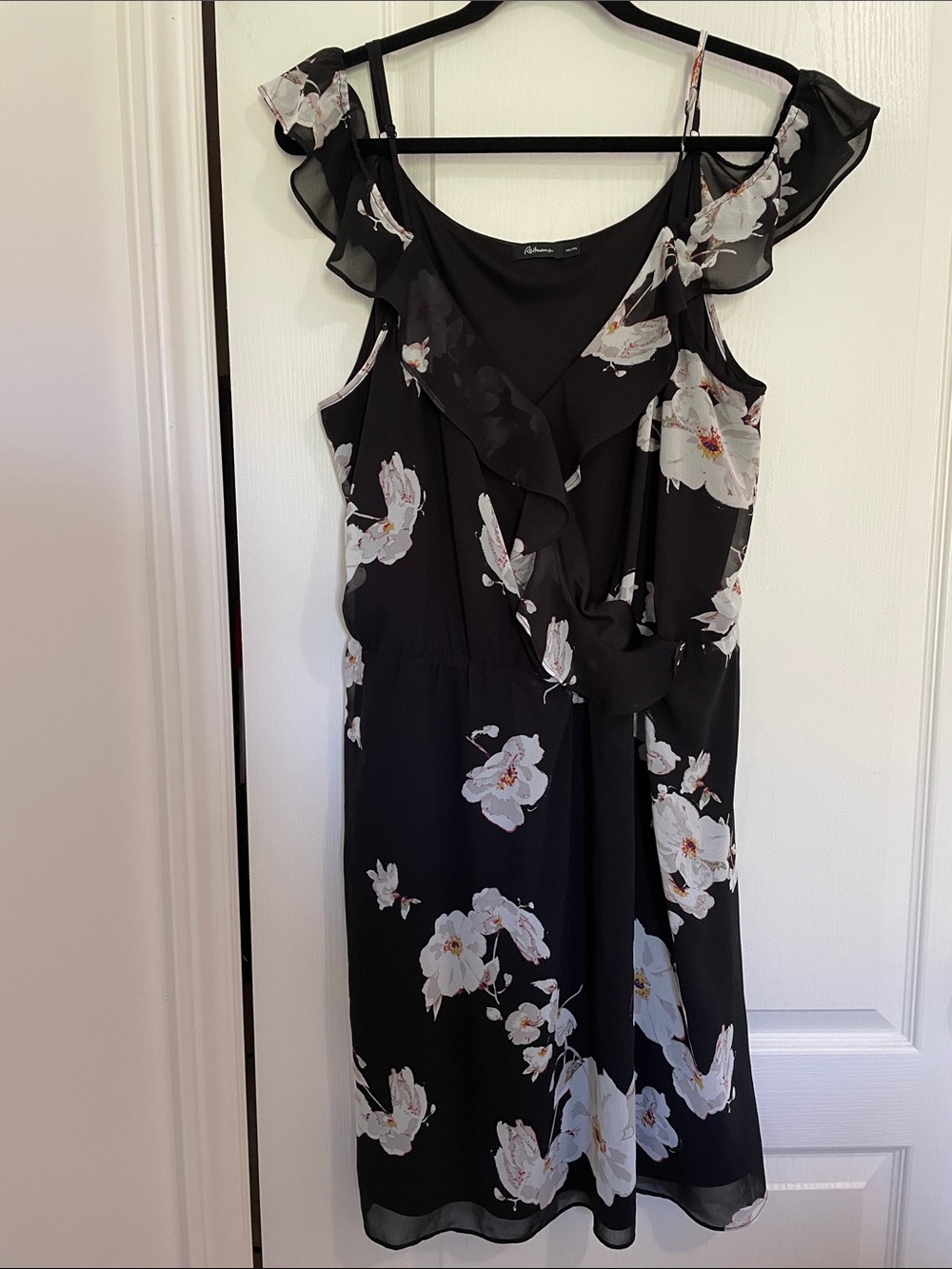 Reitmans Black Floral Cold Shoulder Ruffle Dress
